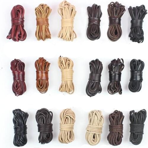 2 Meters 3mm Flat/Round Genuine Leather Bulk Ropes Red/Coffee/Original Color Strand Beading Cowhide Leather Cords DIY Jewelry