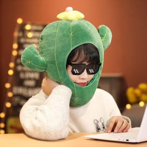 Plush Party Hat Cactus Green Headgear Headdress Selfie Novelty Hood Beanie