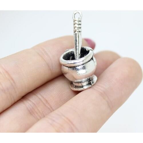 10pcs--25x15x12mm Antique Silver Tone Mortar And Pestle 3D Pharmacist RX Charms Pendant For Diy Jewelry Making