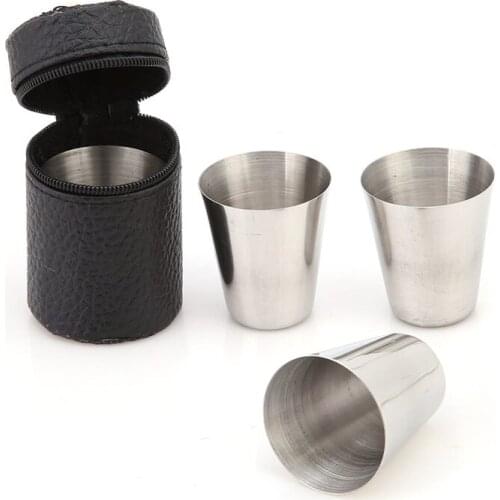 Stainless Steel Camping Cup Mug Outdoor Camping Hiking Folding Portable Tea Coffee Beer Cup With Black Bag Wide Mouth Cup