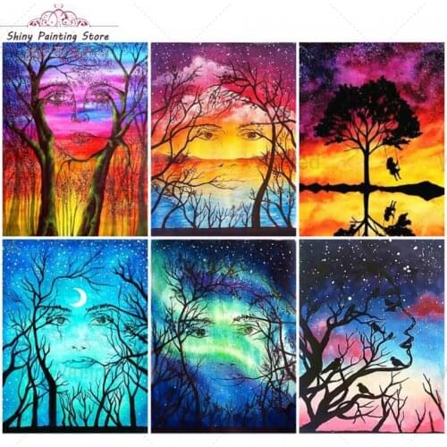Full Square/Round Diamond Painting 5D DIY Diamond Embroidery Face Abstract Scenery Tree Girl Swing Cross-stitch Home Decor Gift
