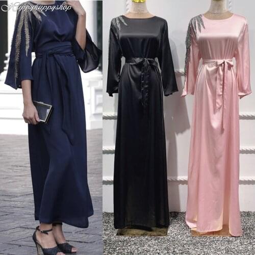 Luxury Embroidery Dress Dubai Satin Party Gown Women Ramadan EID Maxi Dress Long Sleeve Tunic Abaya Kaftan Turkish Fashion Robes