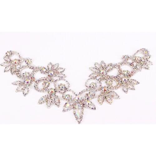 Luxury Flashing Silver AB Sew-on Rhinestone Adornment Applique Crystal Neckline for Women Wedding Evening Dress Embellishment