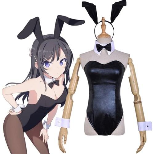 Sakurajima Mai Cosplay Costume Rascal Does Not Dream of Bunny Girl Senpai Kawaii Sexy Bunny Girl Faux Leather Bunny Jumpsuit
