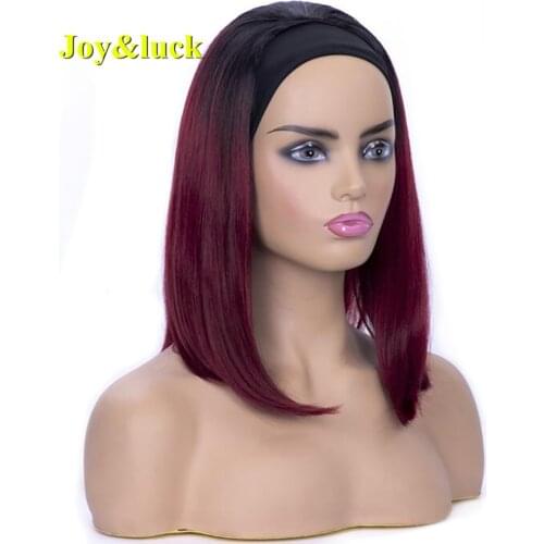 Synthetic Hair Headband Wig Short Bob Silky Straight Dark Root Burgundy Color Black Flat Headband Wigs For Women Daily Use