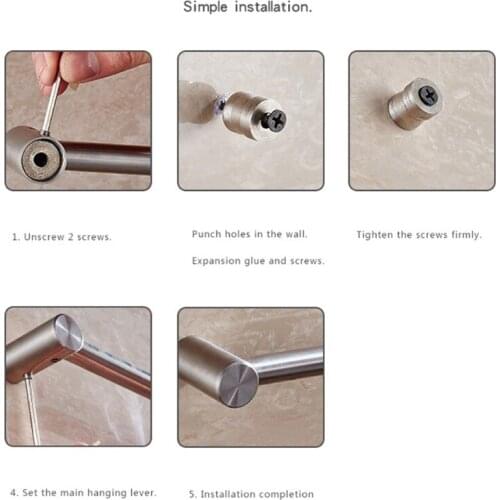 Stainless Steel Wall Mount Pot Pan Rack Kitchen Straight Bar Organizer with Hook