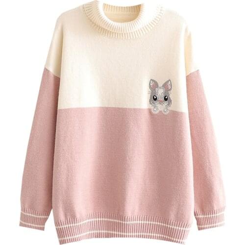 Cartoon Rabbit Jacquard Cute Knit Sweaters Women 2021 Winter Warm Turtleneck Pullover Jumpers Korean Ladies Soft Kawaii Tops