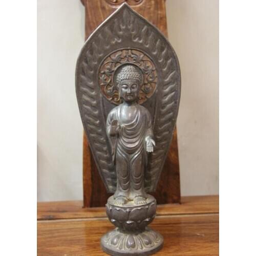 Tibetan Handmade engraved Pure Silver Amitabha Tathagata Sakyamuni Buddha Statue