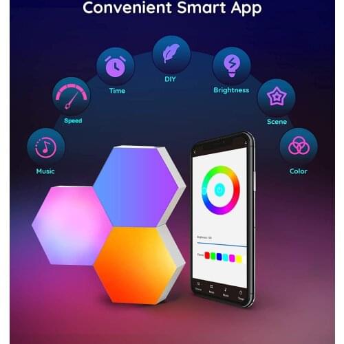 WiFi Smart Hexagon Lights Work with Alexa Google Assistant RGB Gaming Wall Light Panels App Control Music Sync Modular LED