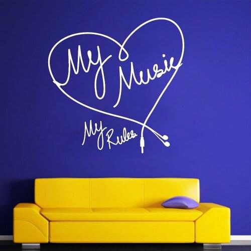 Musical Vinyl Wall Decal Quote My Music My Rules Headphones Wall Stickers Living Room Classroom Decoration Art Murals C925