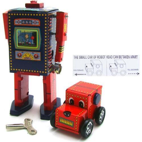[Funny] Adult Collection Retro Wind up toy Metal Tin Search and Rescue robot dog car Clockwork toy figure model vintage toy gift