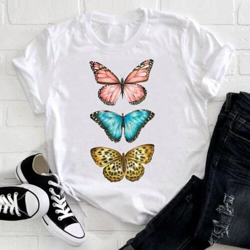Women 2021 Butterfly Cute Style Short Sleeve Spring Fashion Lady Clothes Print Tshirt Female Tee Top Ladies Graphic T-shirt