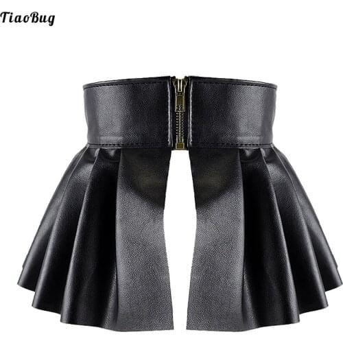TiaoBug Women Ladies Fashion PU Leather Classic Stretch Pleated Skirt Style Peplum Cinch Belt Skirt Belt For Party Club