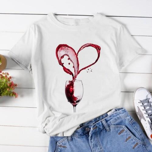 Women Harajuku Aesthetic White Tops Wine Glass Funny Graphic Print T-shirt Casual Tshirt Short Sleeve Female T Shirt Tee