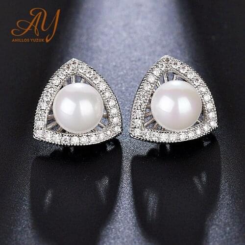 Anillos Yuzuk Sterling Silver 925 Jewelry Pearl Stud Earrings For Women Cute Anti-allergy Ear Studs For Girl Kids