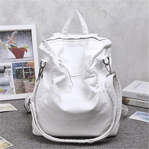 Women novelty white black pu leather backpack for female fashion daily causal travel daypack multifunction bag