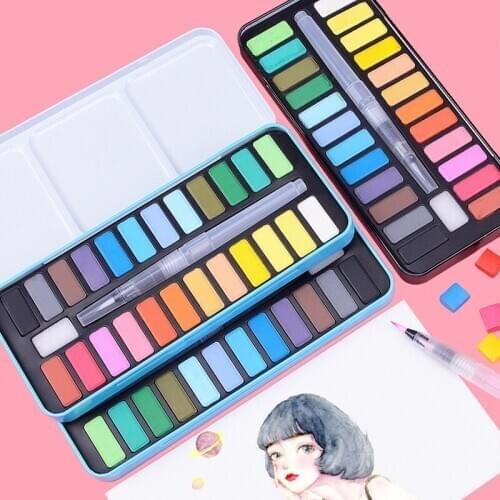 12/18/24 Colors Solid Watercolor Paint Set Portable Water Color Drawing Brush Acrylic Can Paint Art Supplies Watercolors
