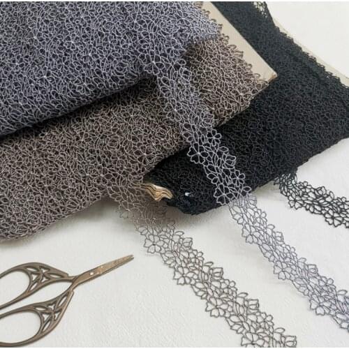 2 Meters Black Brown Grey Lace Ribbon 25mm Exquisite Howllow Flower Lace Trims Apparel Sewing Accessories Handmade Trimming