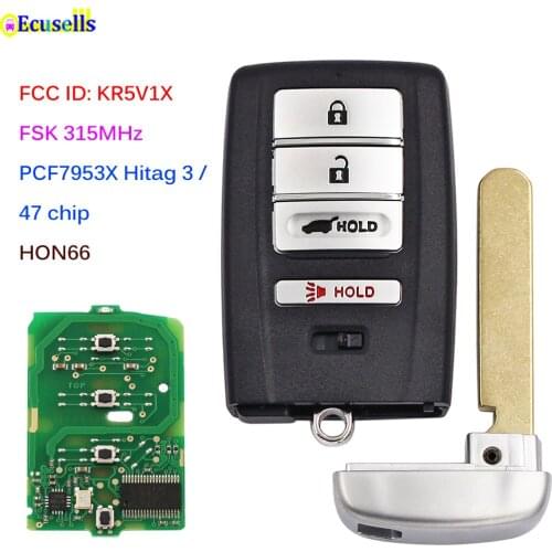 3+1/4 Buttons FSK 315MHz Smart Remote Key (SUV) with PCF7953X HITAG 3 /47 CHIP for Acura MDX RDX 2014-2020 FCC ID: KR5V1X HON66