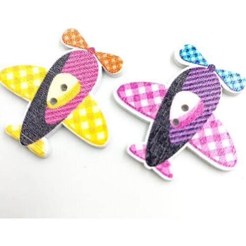 30pcs Mixed 2 Holes Vintage Aircraft Pattern Cartoons Wooden Buttons crafts sewing garment For Decorations Scrapbook WB682