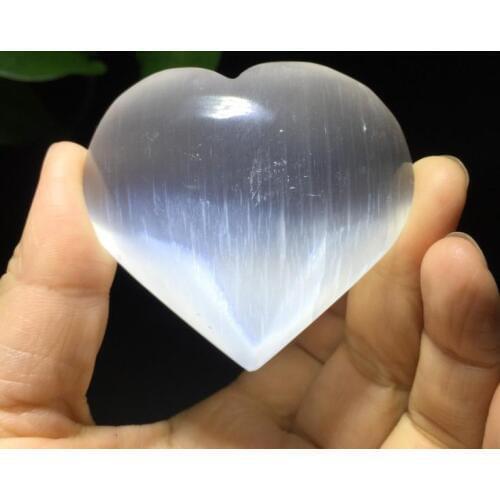 5cm New to natural selenite crystal heart carved satin reiki home decoration