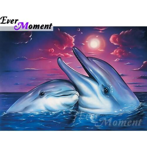 Ever Moment DIY 5D Diamond Embroidery Dolphins Lovers Diamond Mosaic Full Square Drills Home Decoration Artwork ASF1113