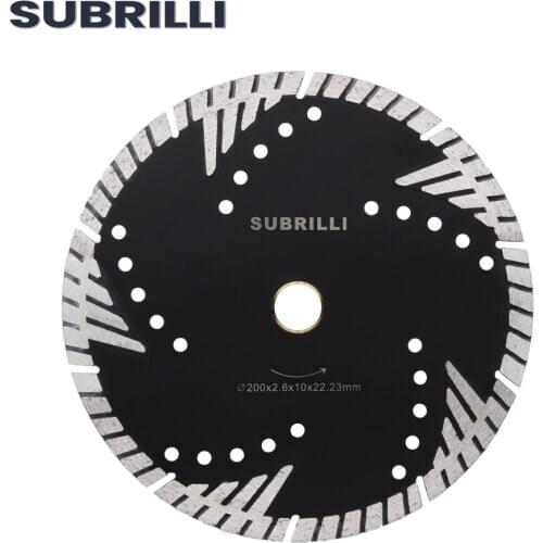 SUBRILLI 8" 200mm Diamond Cutting Blade For Stone Protective Teeth Turbo Multi-purpose Diamond Saw Blade Wheel Arbor 22.23mm