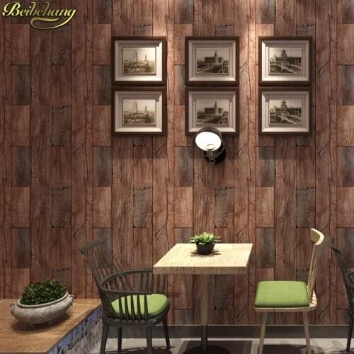 Beibehang American retro old wood plank wood wallpaper wallpaper bar restaurant clothing store stripe wallpapers for living room