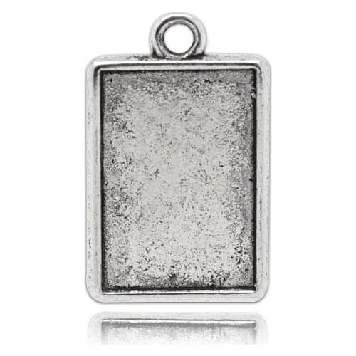 Free Shipping 100pcs Antique Silver Tone Cameo Frame Rectangle Pendants Settings 29x18mm(Fit 21x14mm) Jewelry Findings Wholesale