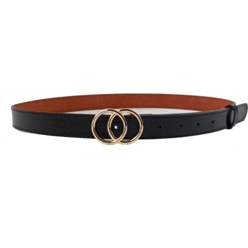 Brand New Fashion Women Lady Simple Metal Leather Double Ring Round Buckle Waist Belt Waistband