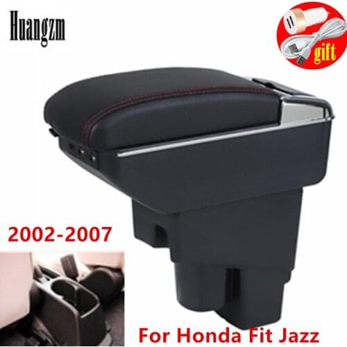 For Honda Fit Jazz armrest Box 2002-2007 PU Leather Centre Console Storage with Ashtray Cup holder with usb interface
