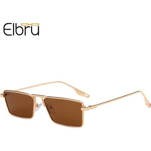 Elbru 2021 New Fashion Small Square Sunglasses Women Luxury Brand Designer Metal Shade Men Colorful Clear Lens UV400 Sun Glasses