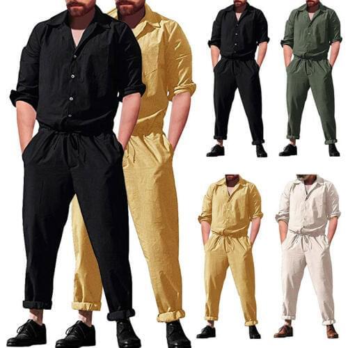 2020 New Men Long Sleeve Jumpsuits Overalls Autumn Trousers Working Plus Size Pants With Pockets Casual Overall Male M-3XL