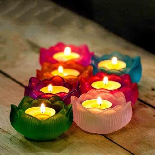 Colorful Glaze Lotus Butter Lamp Candle Holder Candlestick Auspicious Pray Lotus Candle Stand Lamp Buddha Supply