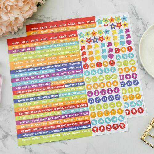 KSCRAFT 2pc Colorful Self- adhesive Planner Stickers for Scrapbooking/ DIY Crafts/ Card Making Decoration