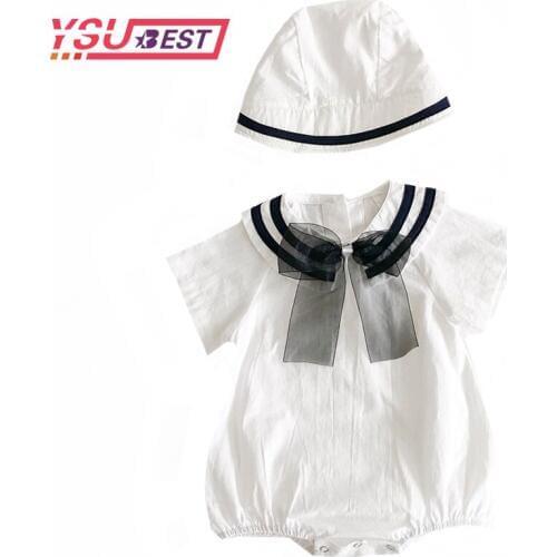 Summer Newborn Bodysuit Girls' Baby One-Piece Suit Short Sleeve Navy Cotton Triangle Jumpsuit Bodysuit Princess Dress Clothes