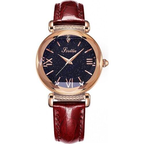 Top Brand Starry Dial Women Watch Lady Rhinestone Casual Quartz Watches Women Luxury Leather Strap Wrist Watch Clock Women reloj