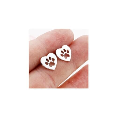 Cute Heart Shaped Dog Cat Paw Earrings Women Kids Small Earrings Happy New Year Gifts for Women Boucle D'oreille