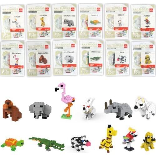 12Pcs Animal Model Figures Mini Blocks 3D cow sheep rabbit Building Brick Educational Toy For Children Birthday Gift