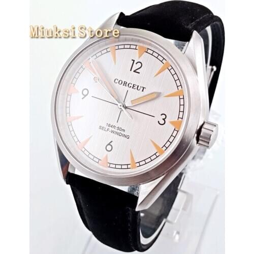 Fashion top brand Corgeut 41mm sapphire crystal leather strap Seagull automatic movement mens mechanical sports leisure watch