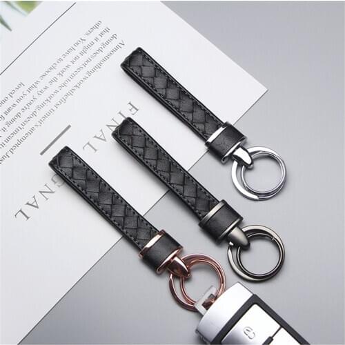 Fashion Gifts for Friends Leather Car Keychain Metal Car Key Holder Hand Woven Key Ring Car Accessories
