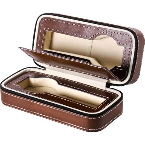 NICERIO 1PC Zippered Watch Storage Box Watch Holder Organizer Dual Wristwatch Protector Travel Case (Brown)