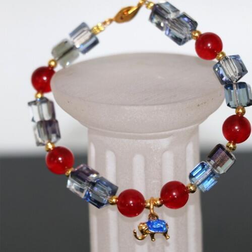 New fashion 8mm red jades chalcedony stone round beads bracelets crystal elephant cloisonne elegant women jewelry 7.5inch B2964