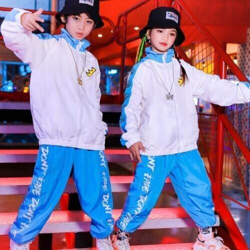 New Hip-Hop Clothes Boys Loose Long Sleeve Jacket Handsome Pants Hiphop Team Uniform Modern Girls Jazz Show Stage Costume BL4990