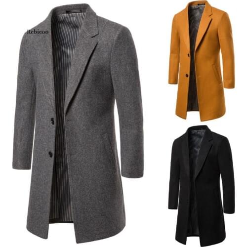 Autumn and Winter New Mens Woolen Coat In The Long Section of The Material Casual Windbreaker Jacket Male Coats for Men