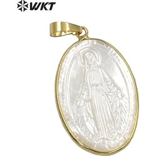 WT-JP177 WKT Natural Pearl Shell Pendant Religious Token Pendant Blessed Virgin Pattern Women Fashion Pendant Jewelry Finding