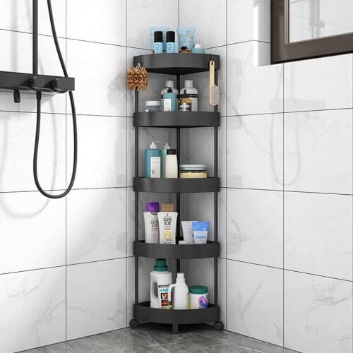 Bathroom Kitchen Shelf Multi-Layer Triangular Shelf Floor-Standing Spice Rack 360 Degree Rotating Wheel Home Shelf Accessories
