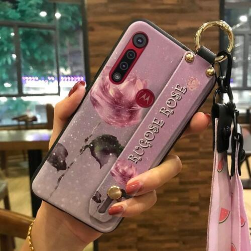 Lanyard Shockproof Dirt-resistant Phone Case For MOTO G8 Play/One Macro Silicone Soft Case Delicate Painted