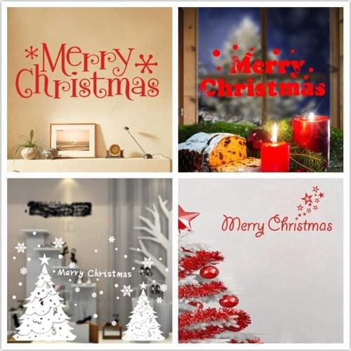Merry Christmas Letters Sticker Poster Door Window Showcase Glass Decor New Year Snowflake Star Decals Stickers For Shop Store