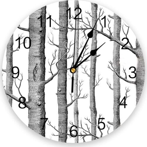 Gray White Tree Branches 3d Wall Clock Modern Design Farmhouse Decor Kitchen Vintage PVC Round Clock Living Room Decoration